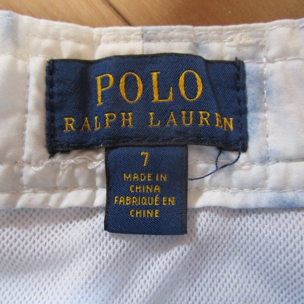 POLO RALPH LAUREN BOYS NAVY BLUE WHITE TIE DYE SWIM SHORTS BIG PONY SZ 7 EUC - Picture 9 of 15